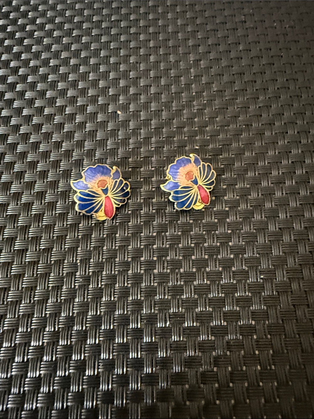 Enamel Floral Post Earrings in Blue and Red